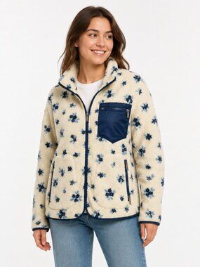 Coco + Shay Floral Sherpa Full Zip Fleece Jacket Women’s Small